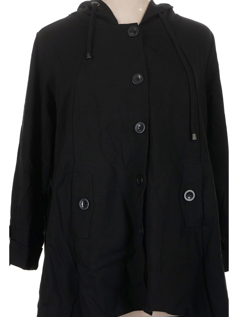 Christian Siriano Black Hooded Button-Front Trench Coat-NWT